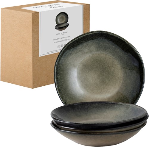 Giftset 4 Plates Deep 23,5cm Green Dutch Rose Organic-2